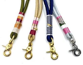 Short leader leash/dog leash in khaki, purple/lilac, beige, blue & silver, high quality rope and very good quality