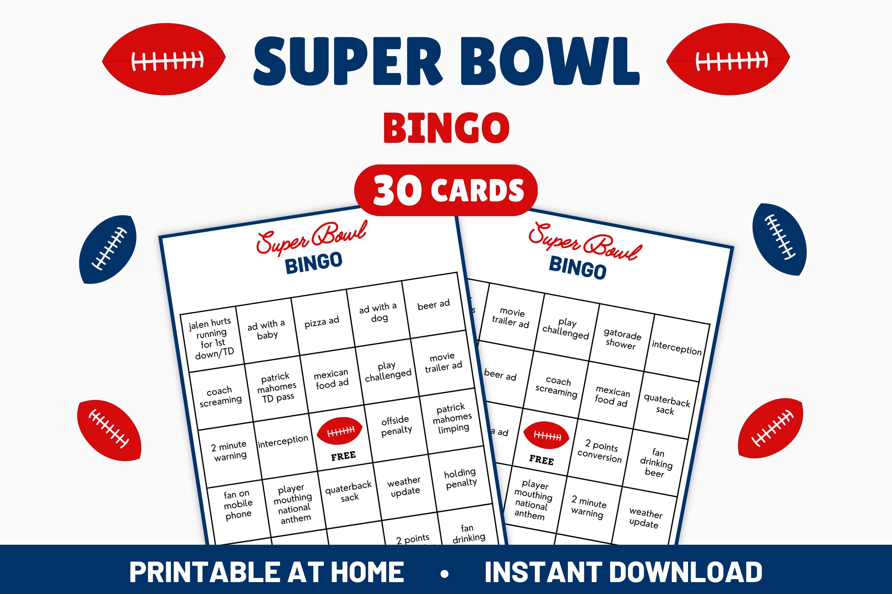 2023 Super Bowl Bingo Game Printable Eagles Vs Chiefs Bingo Etsy