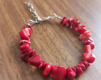 Pulsera de coral rojo natural, joyería de cuentas de coral rojo, pulsera de piedras preciosas rojas, accesorio curativo, piedra natural, pulsera bohemia, regalo de piedra energética