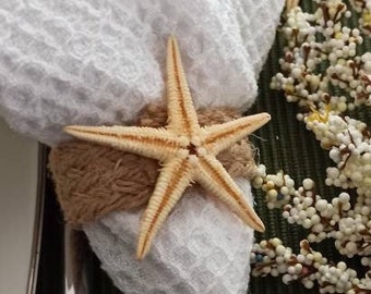Servilletero de estrella de mar, decoración de boda costera, boda en la playa, decoración de mesa con conchas marinas, decoración de casa de playa, servilletero de yute, boda náutica