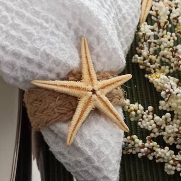 Starfish Napkin Ring, Coastal Wedding Decor, Beach Wedding, Seashell Table Decor, Beach House Decor, Jute Napkin Ring, Nautical Wedding