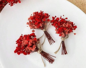 Mini ramo de flores rojas secas, flores para boda, decoración de mesa roja, decoración floral de mesa, decoración rústica para despedida de soltera, mesa de cena romántica