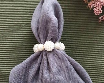 8 servilleteros de perla, servilleteros blancos, servilleteros de boda, servilleteros de perla de cristal, mesa de fiesta, decoración de mesa blanca, aro para servilletas.