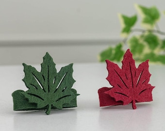 4 servilleteros de hoja de arce, servilleteros navideños, servilleteros de fieltro, decoración de mesa para fiestas, vajilla navideña, decoración para cenas navideñas