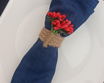 8 anillos para servilletas de flores rojas, decoración de mesa roja, decoración floral para bodas, centros de mesa, decoración de mesa para fiestas, servilletero floral, decoración de mesa para bodas