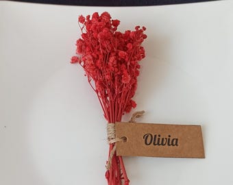 Red Floral Place Card,Name Card Preserved Flower Bouquet,Red Wedding Table Decor,Place Setting Card,Wedding Reception,Bridesmaid Gift