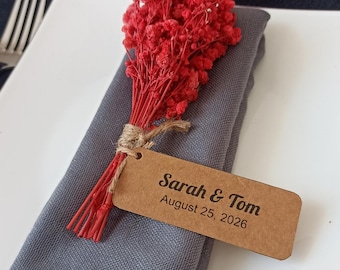 10 Floral Wedding Favors,Mini Flower Bouquet for Wedding Table, Dried Red Flower Place Card, Party Table Decor, Custom Preserved Flower Gift