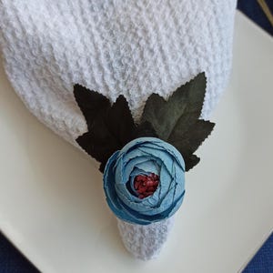 4pcs Blue Peony Napkin Rings, Spring Party Accent, Blue Wedding Table Decor, Floral Napkin Ring, Party Table Centerpiece, Housewarming Gift