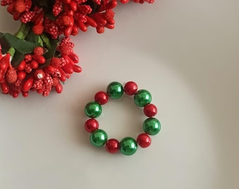 Anillo para servilletas navideñas, servilletero verde y rojo, decoración de mesa navideña, cena navideña, centro de mesa navideño, decoración para fiestas navideñas