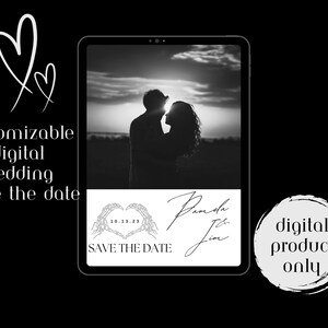 Digital Save The Date Goth Skeleton Polaroid  Black And White Save The Date *CUSTOMIZABLE*