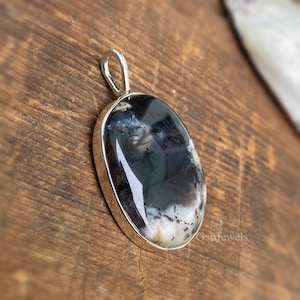 Dendrite Pendant, 925 Sterling Silver Pendant, Dendrite Natural Gemstone Necklace, Handmade Pendant Jewelry, Gift for her
