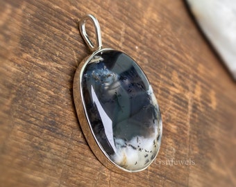 Dendrite Opal Pendant: Handmade 925 Sterling Silver Necklace
