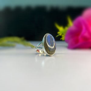 Natural Labradorite Ring, 925 Sterling Silver Ring, Large Big Blue Stone Ring, women Ring, Mother Day Gift