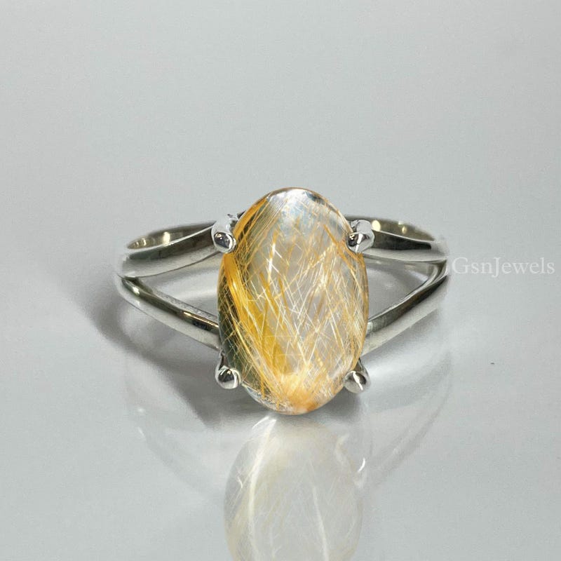 Blue Rutilated Quartz Gold Vermeil Ring