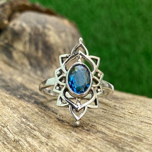 Blue Topaz Ring 925 Sterling Silver Ring, women minimalist promise ring, Gemstone Band Ring, Blue Topaz Jewelry, Gift for her