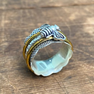 Honey Bee Spinner Ring 925 Sterling Silver Spinner Ring, Anxiety Ring, Stress Remover Ring, Women Meditation Ring, Gift Ring