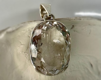 Faceted Crystal Quartz Pendant: 925 Sterling Silver Necklace, Quartz Jewelry