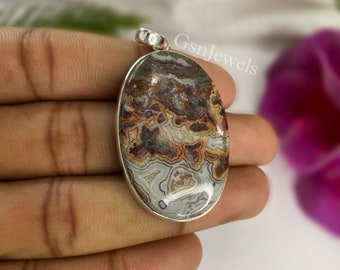 Crazy Lace Agate Pendant, Big Size Stone Necklace, 925 Silver Handmade Pendant, Natural Crazy Lace Agate Gemstone, Mother Day Gift