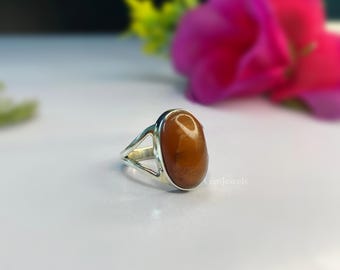 Handmade Natural Carnelian Ring: 925 Sterling Silver Jewelry