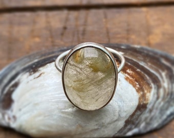 Golden Rutile Ring, 925 Sterling Silver Ring, Natural Gemstone ring, Rutilated Quartz Ring Handmade Ring, Gift for her
