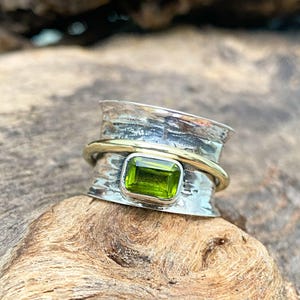 Peridot Natural Gemstone Solid 925 Sterling Silver Spinner Ring, Birthstone Spinner Ring, Anxiety Ring, Stress Remover Ring, Gift Idea