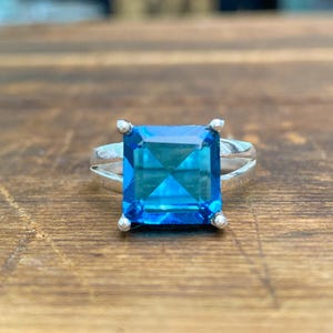 Blue Topaz Ring 925 Sterling Silver Ring, women minimalist promise Boho ring, Gemstone Band Ring, Blue Topaz Jewelry, Gift for her