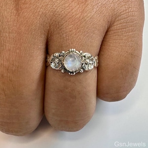 Moonstone Statement Ring: 925 Sterling Silver Jewelry, Floral Design
