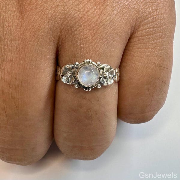 Moonstone Statement Ring: 925 Sterling Silver Jewelry, Floral Design