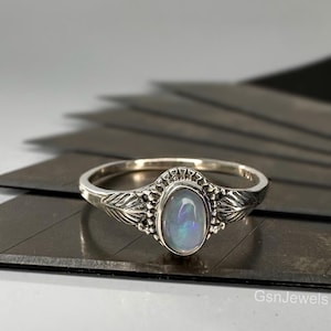 Leaf Design Opal Ring: 925 Sterling Silver Gemstone Jewelry