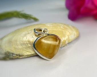 Golden Rutile Quartz Pendant: 925 Sterling Silver, Rutilated Quartz Goldstone Necklace