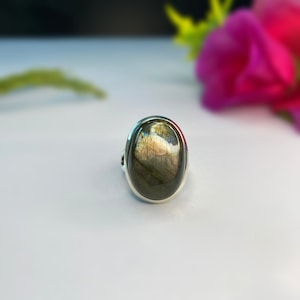 Natural Labradorite Ring, 925 Sterling Silver Ring, Large Big Blue Stone Ring, women Ring, Mother Day Gift