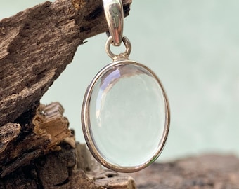 Oval Crystal Quartz Pendant: 925 Sterling Silver Gemstone Necklace