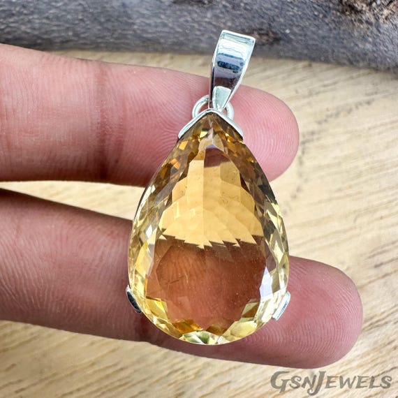 Faceted Citrine Pendant: Handmade 925 Sterling Silver Prong Setting