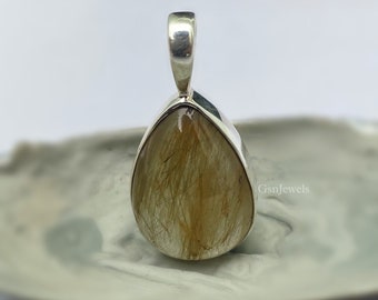 Golden Rutile Quartz Pendant: 925 Sterling Silver, Rutilated Quartz Goldstone Necklace