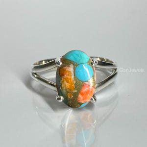 Austern-Kupfer-Türkis-Ring, 925 Sterlingsilber-Ring, natürlicher Edelstein-handgemachter Ring, Türkis-Schmuck, ovaler Steinring, Frauenring