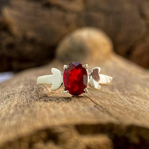 Anillo de granate natural, anillo de plata de ley 925, joyería de granate, anillo de plata con piedra de nacimiento, anillo bohemio de promesa para mujer, anillo curativo, regalo para ella