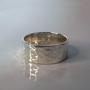 Hammered Minimalistic Silver Ring, 8 mm Wide Band Ring, Comfort Fit Thumb Ring, 925 Sterling Silver Ring, Hammered Band Ring