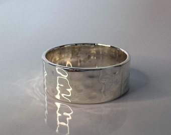 Hammered Sterling Silver Band Ring: Thumb Ring, 8mm Wide