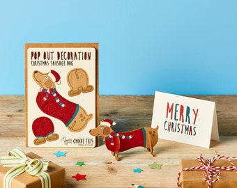 Laser Cut Sausage Dog Christmas Card, 3D Doxie Decoration