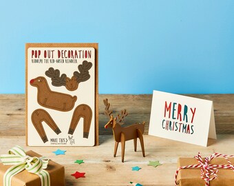 3D Rudolph Christmas Card, Laser Cut Reindeer Decoration, Xmas Stag Card