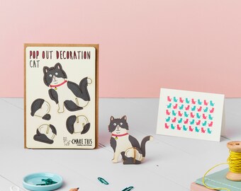 Pop Out Tuxedo Cat Card, Laser-Cut Decoration