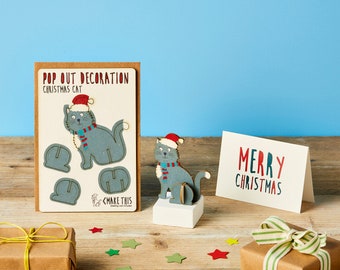 3D Pop Out Cat Christmas Card, Festive Decoration