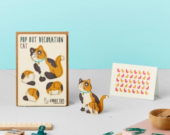 Pop Out Calico Cat Card: Laser-Cut Keepsake with Mini Greeting Card