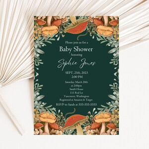 Enchanted Forest Baby Shower, Mushroom Baby Shower Invitation, Nature Baby Shower Invite