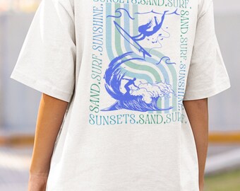 Retro Surf Tee Shirt, Beachy Summer Tank, Gender-Neutral Clothing