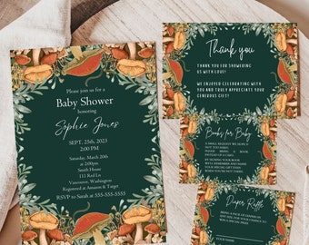 Enchanted Forest Baby Shower Invite Bundle, Mushroom Baby Shower Bundle Template, Cottage core Baby Shower Template Set
