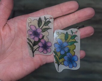 Hand Drawn Mini Floral Postage Stamp Keychain