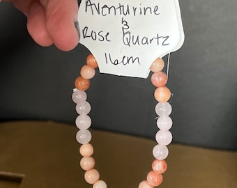 Handmade Pink Aventurine and Rose Quartz Real Crystal Bead Bracelet