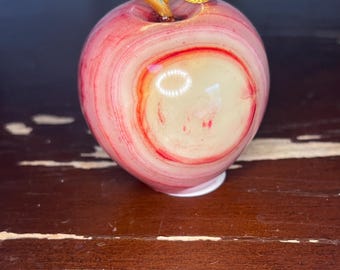 Banded Onyx Crystal Apple: Hand-Carved Stone Sculpture