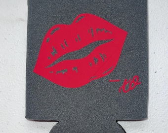 Valentines Day Koozie Cozie Gift - Lipstick Kiss with personalization available